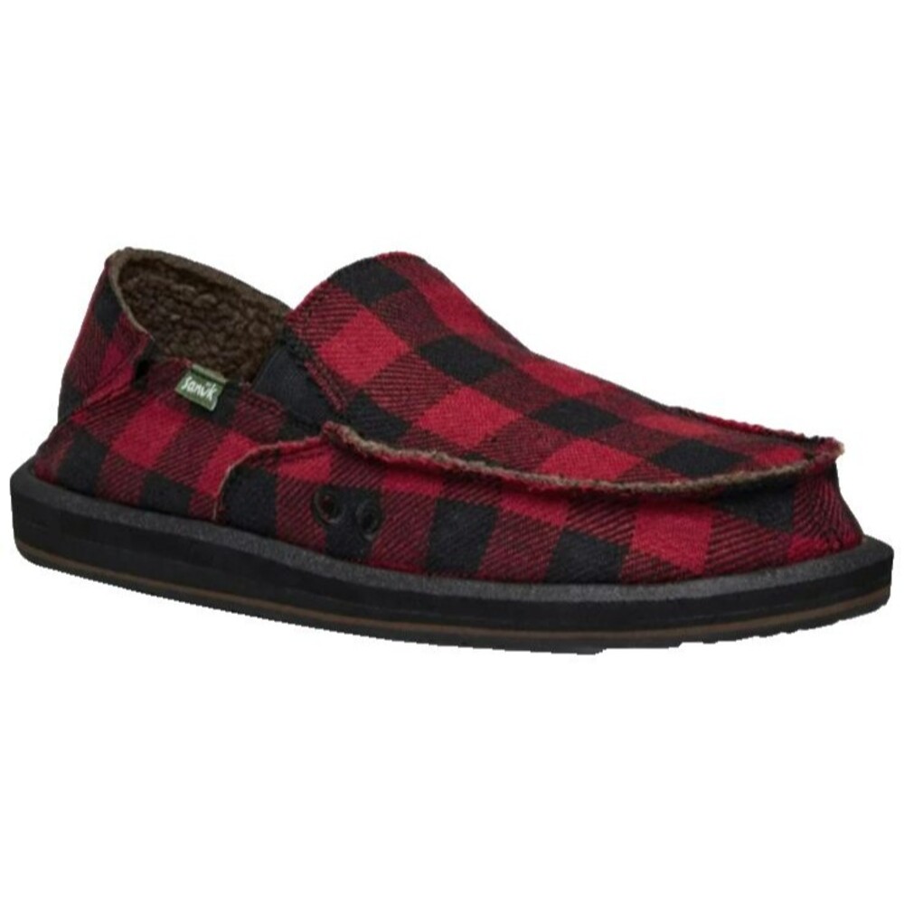 Sanuk Men's Donny Red Plaid Buffalo Sherpa Lined Chill Slip-On Loafer  12  NWOT